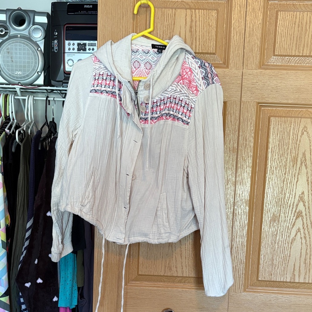 Boho Hooded Jacket with Pink Accents